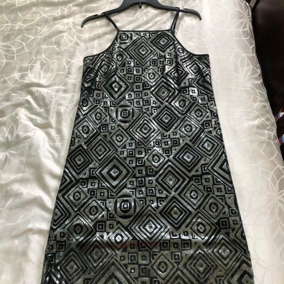 BCBG Halter High Low Black & Silver Sequin Dress - Picture 2 of 5
